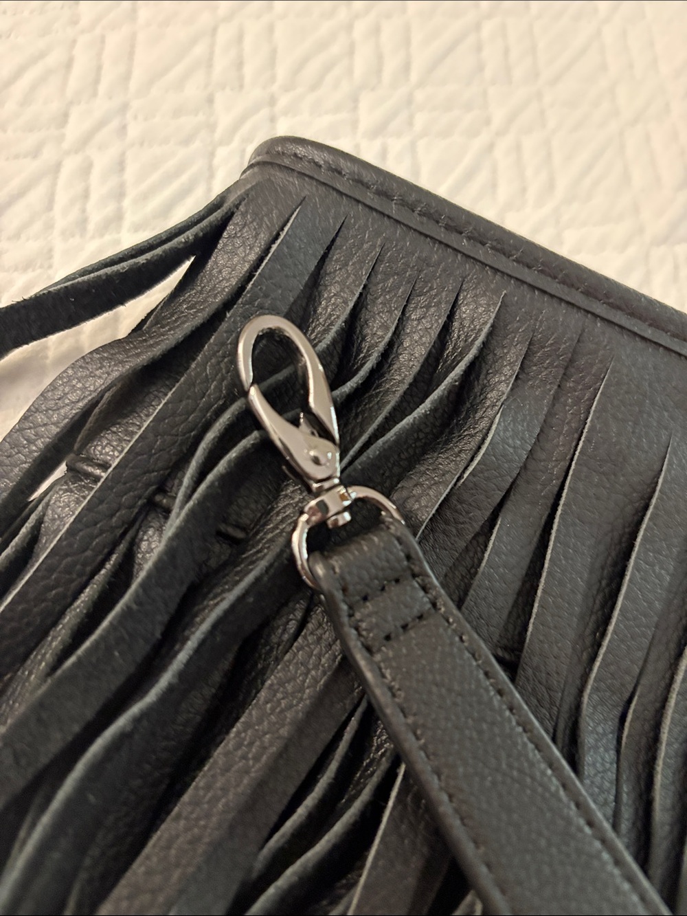 White House Black Market Black Leather Fringe Clutch with Wrist Strap - Picture 5 of 5